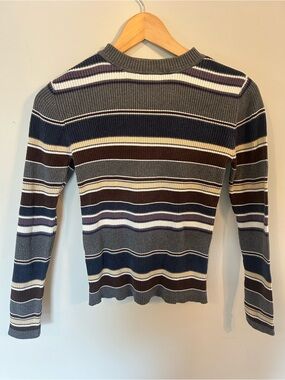 GAP Vintage Y2K 2000s Striped Ribbed Long Sleeve Top 100% Cotton